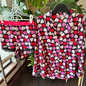 Victoria's Secret Black and Pink Heart Pajama Set